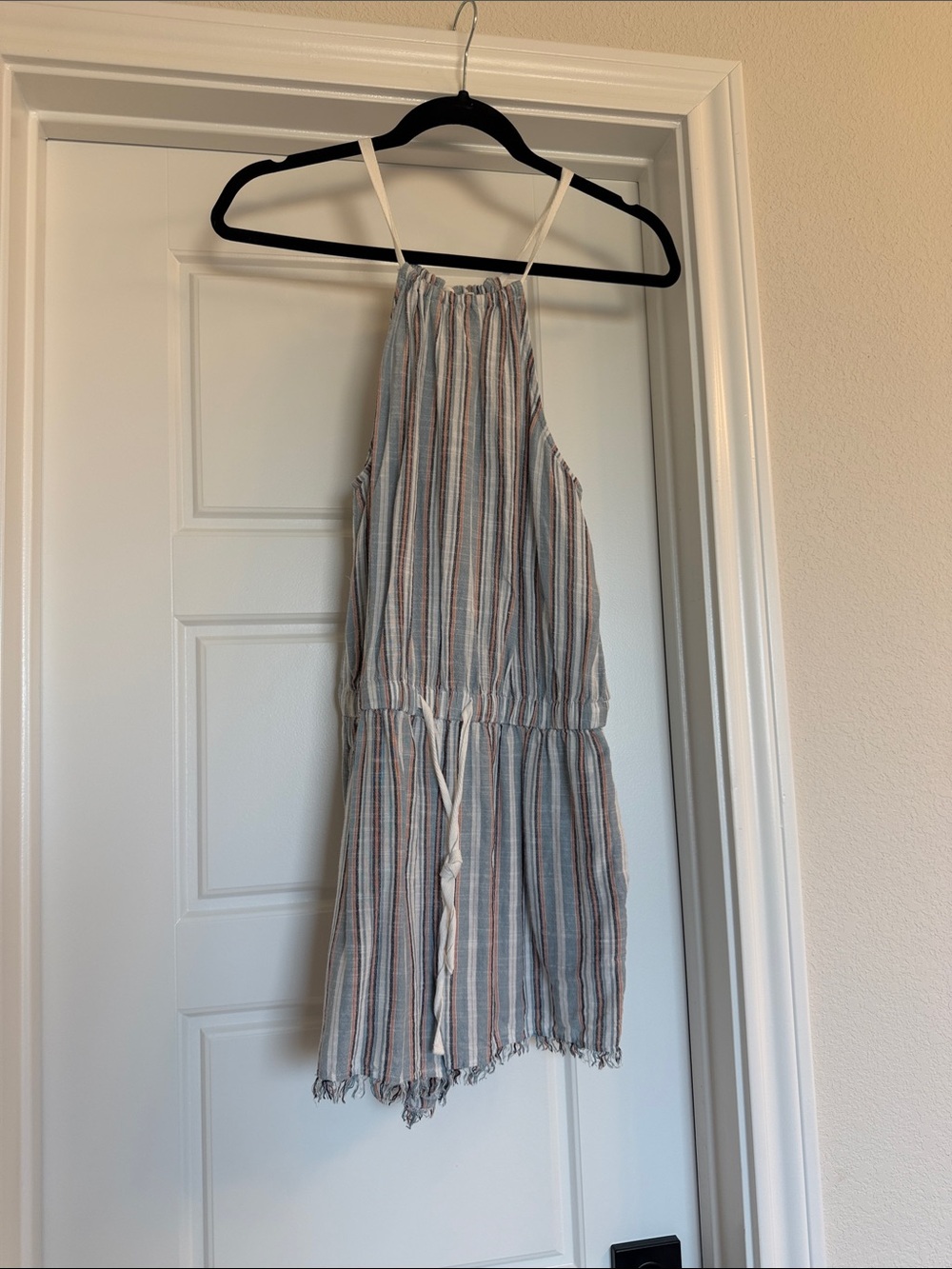 Striped Blue & Cream Halter women’s romper